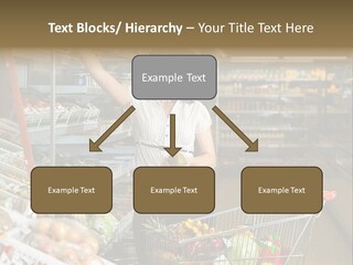 Beautiful Young Woman Standing With A Trolley At A Supermarket PowerPoint Template