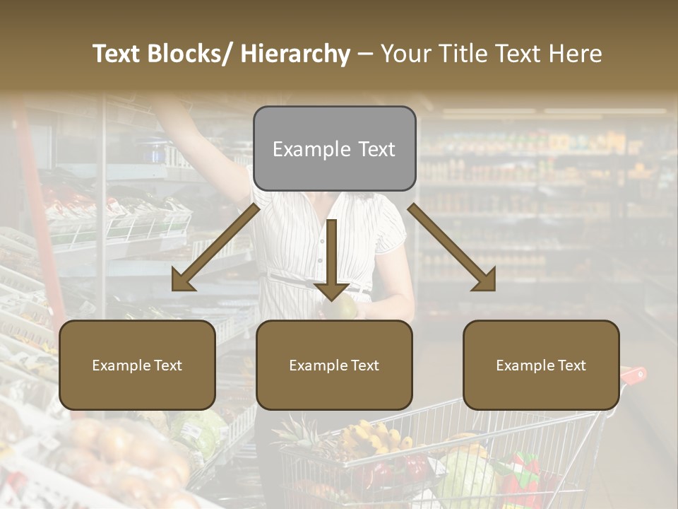 Beautiful Young Woman Standing With A Trolley At A Supermarket PowerPoint Template
