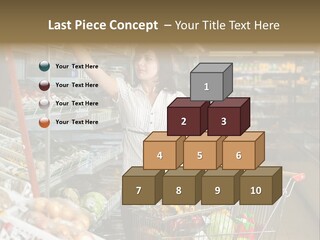 Beautiful Young Woman Standing With A Trolley At A Supermarket PowerPoint Template