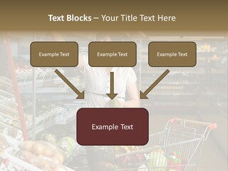Beautiful Young Woman Standing With A Trolley At A Supermarket PowerPoint Template