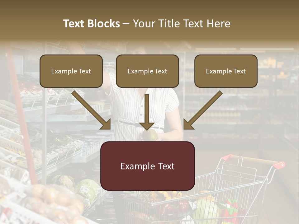 Beautiful Young Woman Standing With A Trolley At A Supermarket PowerPoint Template