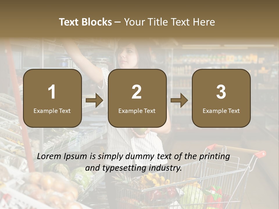 Beautiful Young Woman Standing With A Trolley At A Supermarket PowerPoint Template