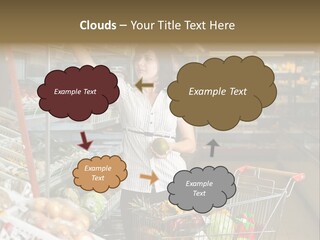 Beautiful Young Woman Standing With A Trolley At A Supermarket PowerPoint Template