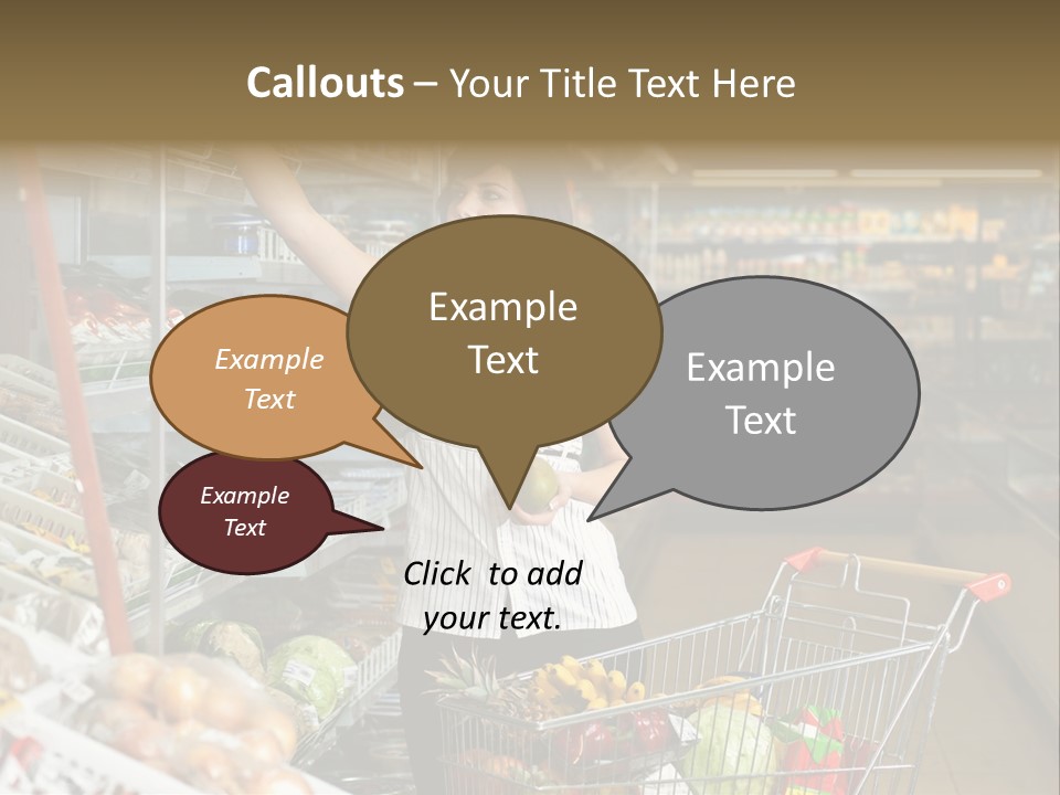 Beautiful Young Woman Standing With A Trolley At A Supermarket PowerPoint Template
