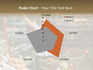 Beautiful Young Woman Standing With A Trolley At A Supermarket PowerPoint Template