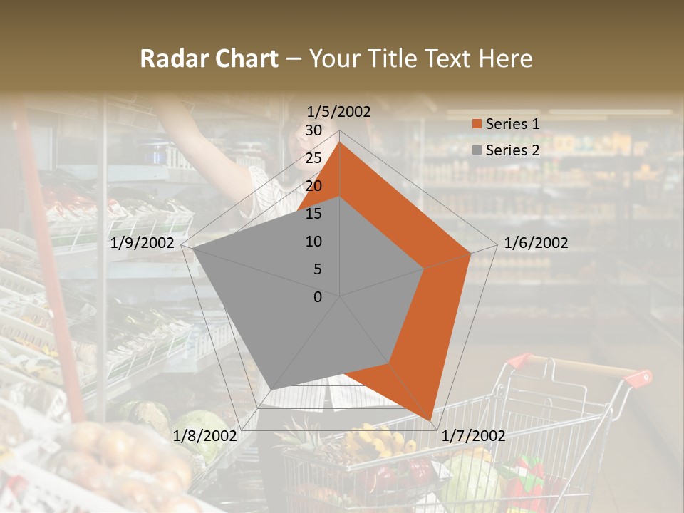 Beautiful Young Woman Standing With A Trolley At A Supermarket PowerPoint Template