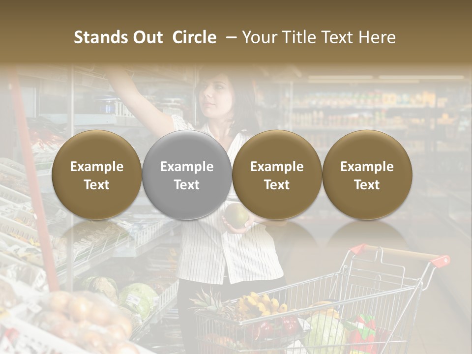 Beautiful Young Woman Standing With A Trolley At A Supermarket PowerPoint Template