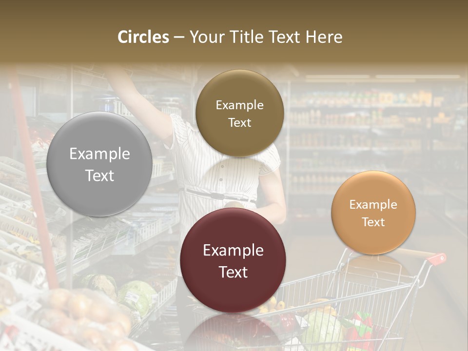 Beautiful Young Woman Standing With A Trolley At A Supermarket PowerPoint Template