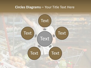 Beautiful Young Woman Standing With A Trolley At A Supermarket PowerPoint Template