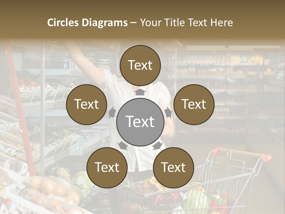 Beautiful Young Woman Standing With A Trolley At A Supermarket PowerPoint Template