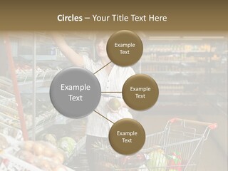 Beautiful Young Woman Standing With A Trolley At A Supermarket PowerPoint Template