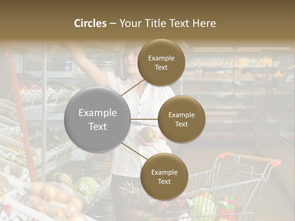 Beautiful Young Woman Standing With A Trolley At A Supermarket PowerPoint Template