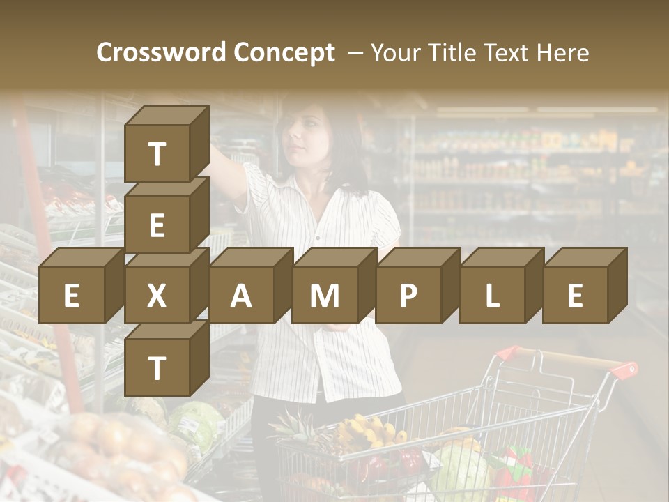 Beautiful Young Woman Standing With A Trolley At A Supermarket PowerPoint Template