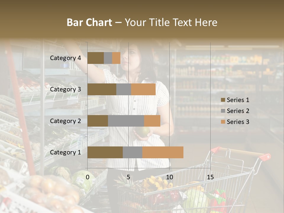 Beautiful Young Woman Standing With A Trolley At A Supermarket PowerPoint Template