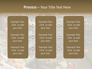 Beautiful Young Woman Standing With A Trolley At A Supermarket PowerPoint Template