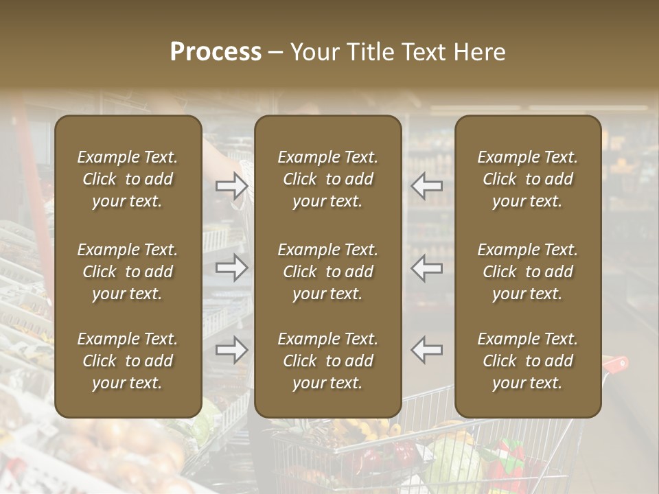 Beautiful Young Woman Standing With A Trolley At A Supermarket PowerPoint Template