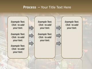 Beautiful Young Woman Standing With A Trolley At A Supermarket PowerPoint Template