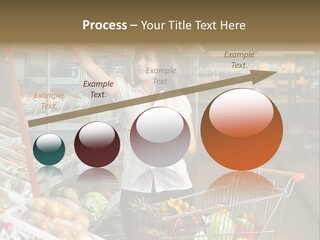 Beautiful Young Woman Standing With A Trolley At A Supermarket PowerPoint Template