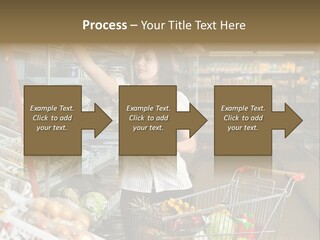 Beautiful Young Woman Standing With A Trolley At A Supermarket PowerPoint Template
