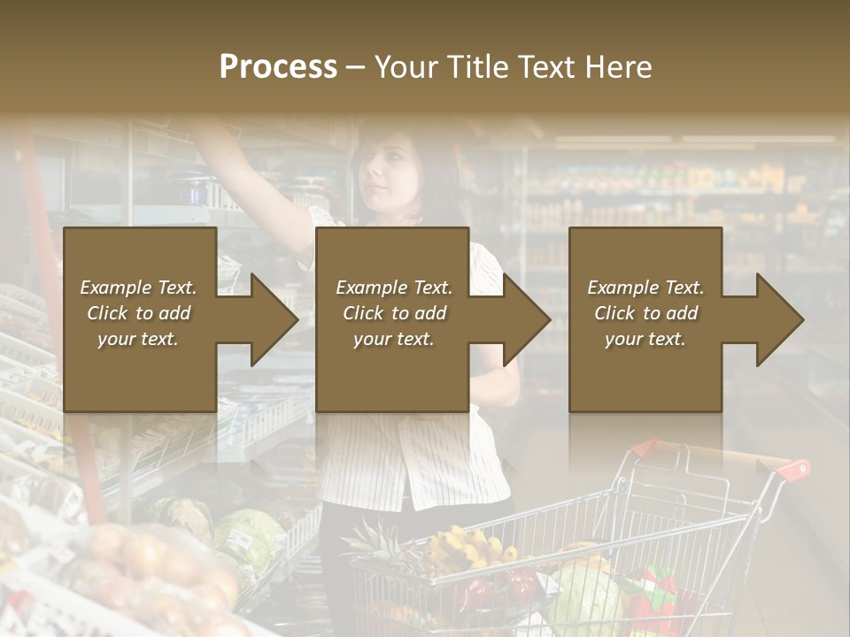 Beautiful Young Woman Standing With A Trolley At A Supermarket PowerPoint Template