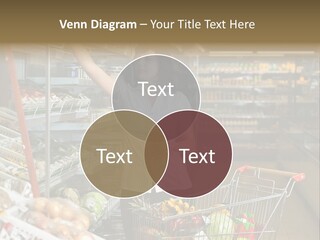 Beautiful Young Woman Standing With A Trolley At A Supermarket PowerPoint Template