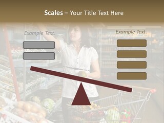 Beautiful Young Woman Standing With A Trolley At A Supermarket PowerPoint Template