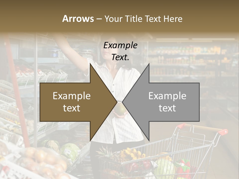 Beautiful Young Woman Standing With A Trolley At A Supermarket PowerPoint Template