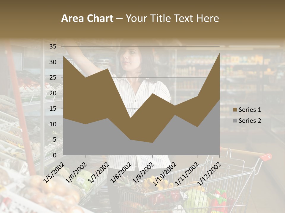 Beautiful Young Woman Standing With A Trolley At A Supermarket PowerPoint Template