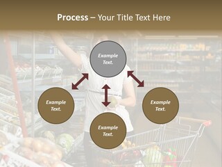Beautiful Young Woman Standing With A Trolley At A Supermarket PowerPoint Template