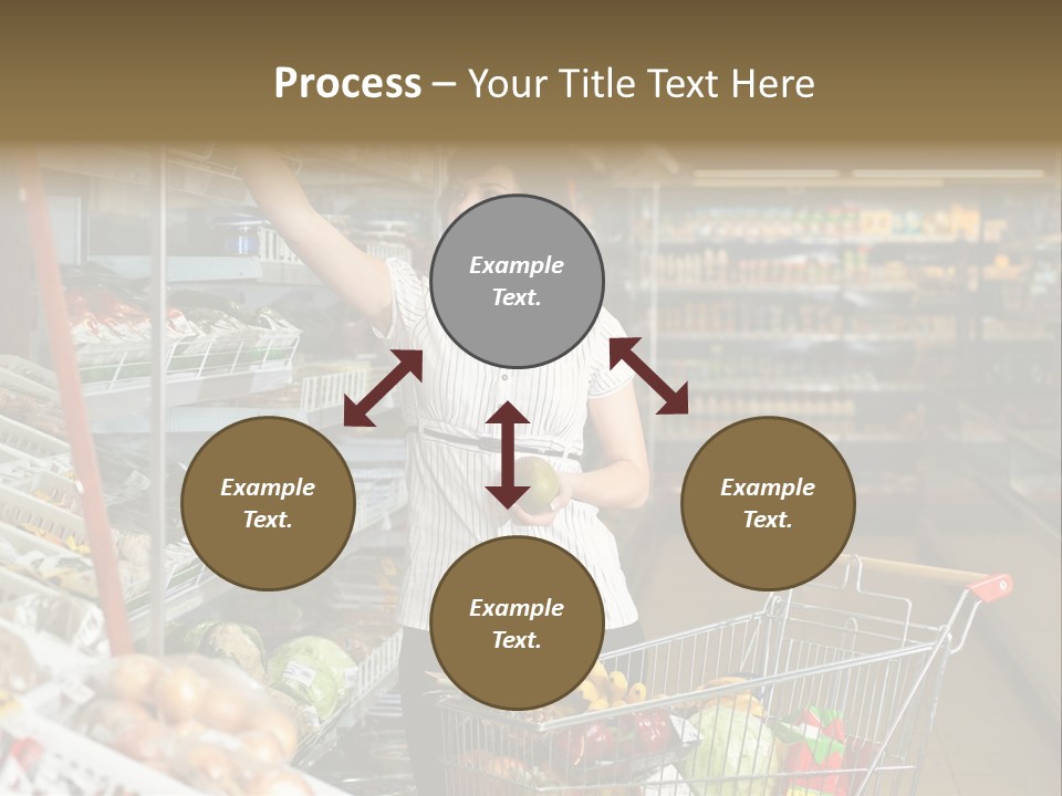 Beautiful Young Woman Standing With A Trolley At A Supermarket PowerPoint Template