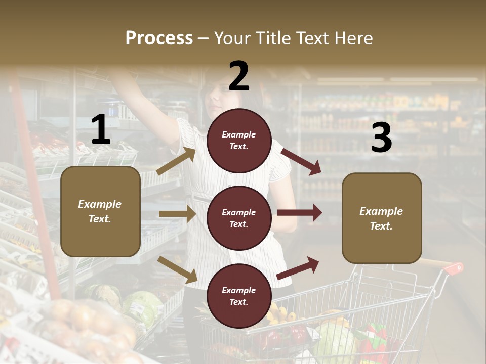 Beautiful Young Woman Standing With A Trolley At A Supermarket PowerPoint Template