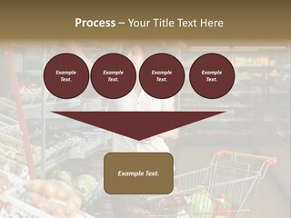 Beautiful Young Woman Standing With A Trolley At A Supermarket PowerPoint Template
