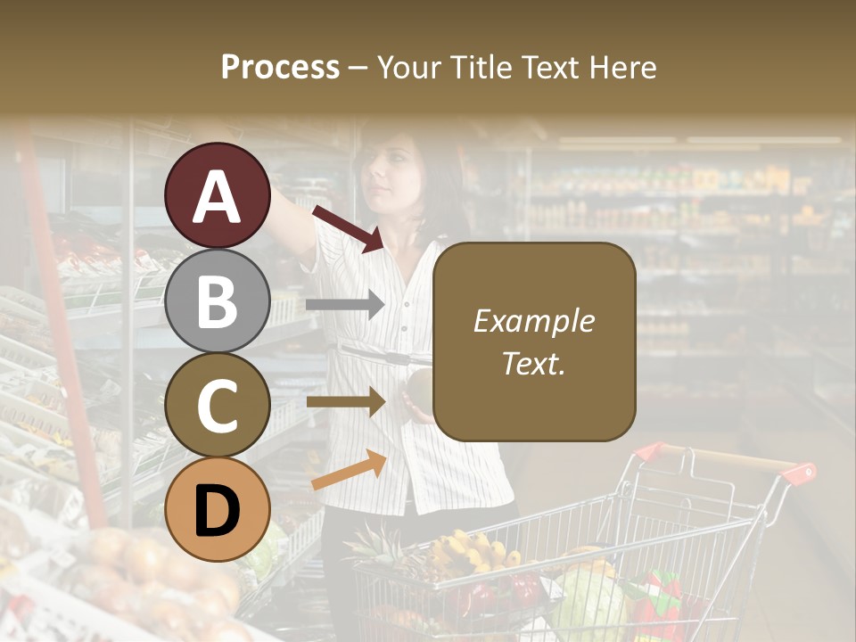 Beautiful Young Woman Standing With A Trolley At A Supermarket PowerPoint Template