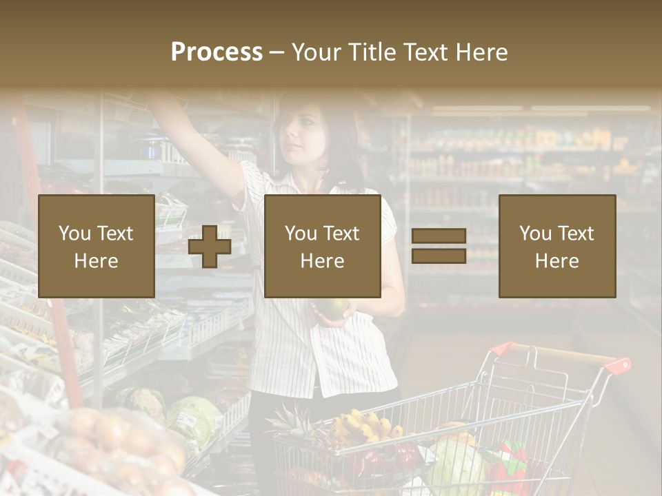 Beautiful Young Woman Standing With A Trolley At A Supermarket PowerPoint Template