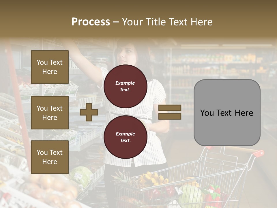 Beautiful Young Woman Standing With A Trolley At A Supermarket PowerPoint Template