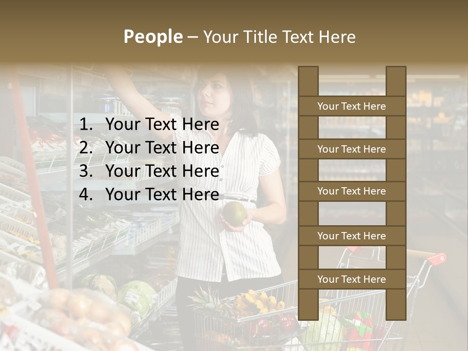 Beautiful Young Woman Standing With A Trolley At A Supermarket PowerPoint Template