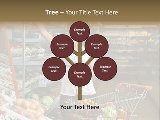 Beautiful Young Woman Standing With A Trolley At A Supermarket PowerPoint Template