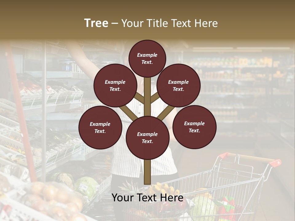 Beautiful Young Woman Standing With A Trolley At A Supermarket PowerPoint Template