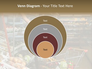 Beautiful Young Woman Standing With A Trolley At A Supermarket PowerPoint Template