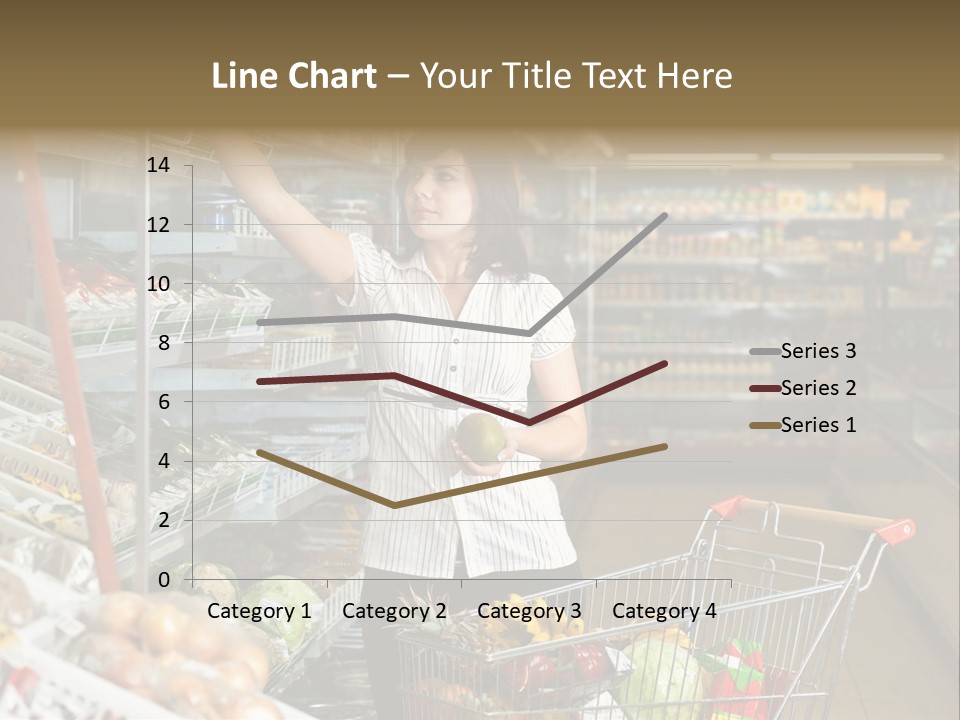 Beautiful Young Woman Standing With A Trolley At A Supermarket PowerPoint Template