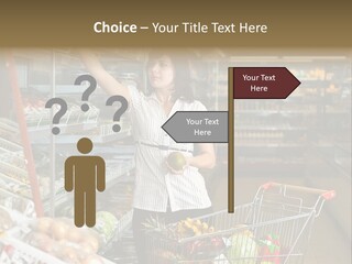 Beautiful Young Woman Standing With A Trolley At A Supermarket PowerPoint Template