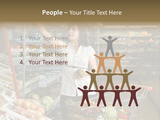 Beautiful Young Woman Standing With A Trolley At A Supermarket PowerPoint Template