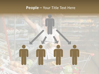 Beautiful Young Woman Standing With A Trolley At A Supermarket PowerPoint Template