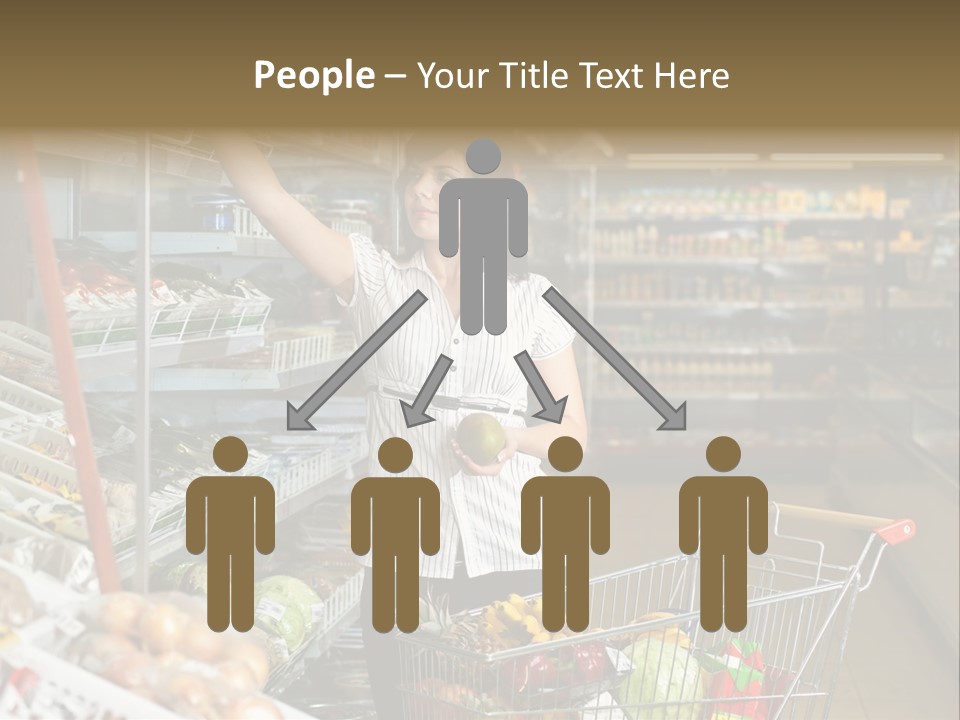 Beautiful Young Woman Standing With A Trolley At A Supermarket PowerPoint Template