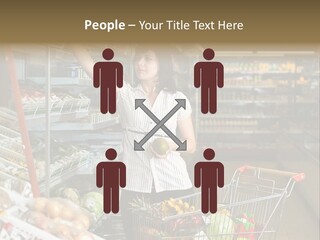 Beautiful Young Woman Standing With A Trolley At A Supermarket PowerPoint Template
