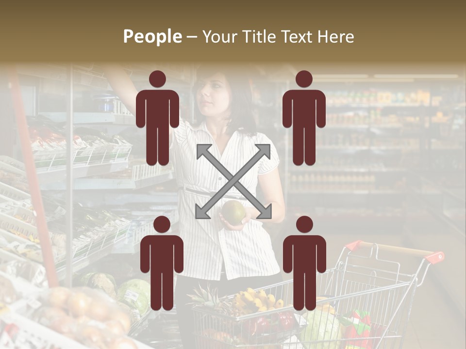 Beautiful Young Woman Standing With A Trolley At A Supermarket PowerPoint Template