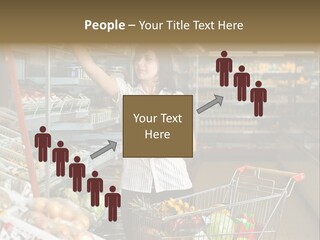 Beautiful Young Woman Standing With A Trolley At A Supermarket PowerPoint Template