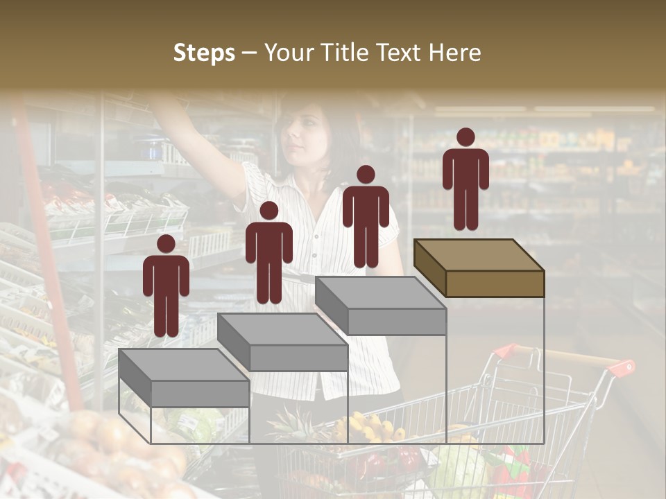 Beautiful Young Woman Standing With A Trolley At A Supermarket PowerPoint Template