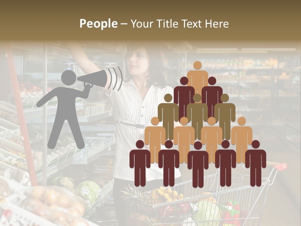 Beautiful Young Woman Standing With A Trolley At A Supermarket PowerPoint Template