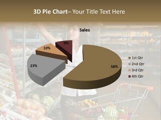 Beautiful Young Woman Standing With A Trolley At A Supermarket PowerPoint Template